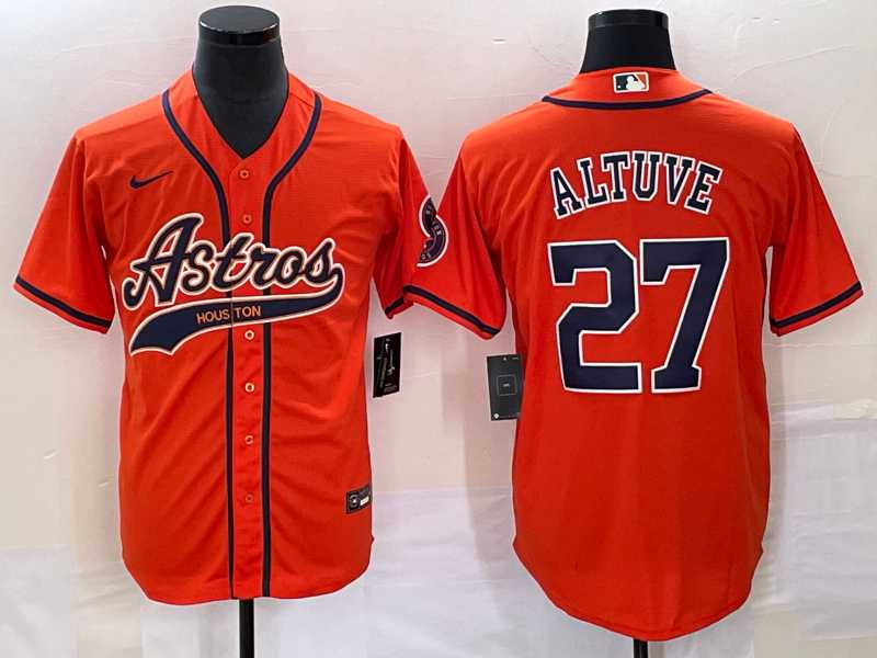 Men%27s Houston Astros #27 Jose Altuve Orange With Patch Cool Base Stitched Baseball Jersey
